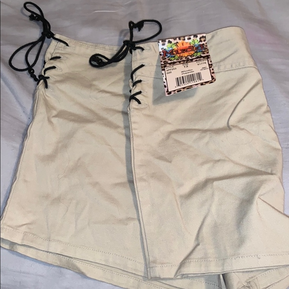 NWT MUDD JEANS KHAKI SHORTS W TIE UP SIDES